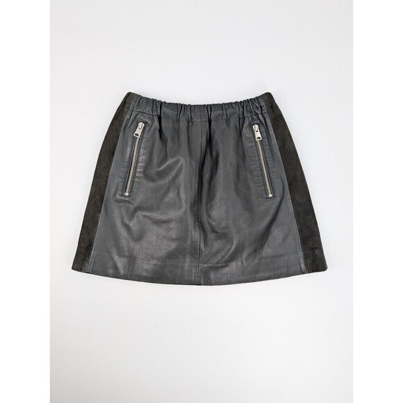 AllSaints Mini Leather Skirt Womens 2 Black Suko Cyber Whimsigoth Edgy Rock - Picture 1 of 10